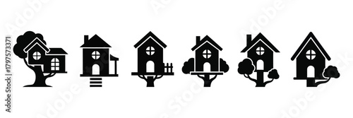 Collection of treehouse silhouettes vector for design use