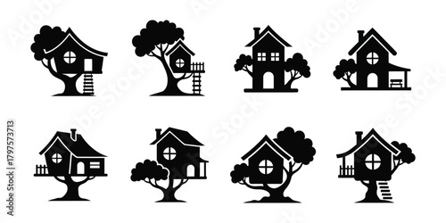 Collection of treehouse silhouettes vector for design use