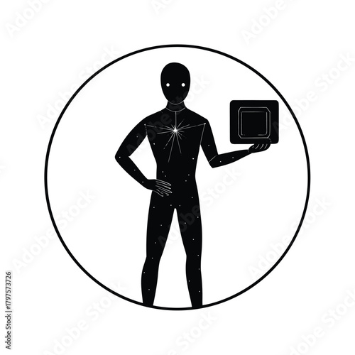 Human Holding AI Device with Holographic Projections