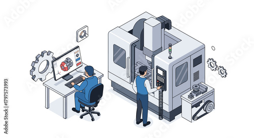 Engineers leveraging advanced CAD CAM technology for precision manufacturing of industrial components in a modern factory setting concept art