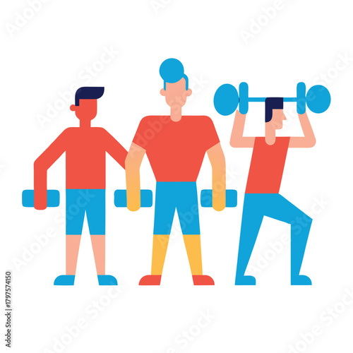 Fitness Group Doing Dumbbell Exercises Vector