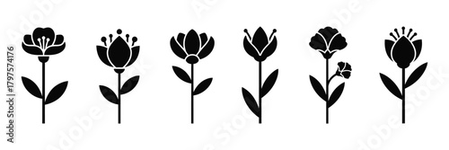 Bloom icon vector, Collection of flower silhouettes for design use