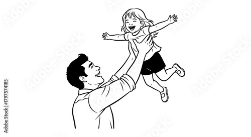 Father daughter playing illustration happy moment together art