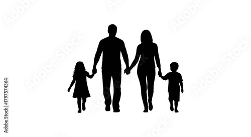 Family silhouette vector happy family walking together design
