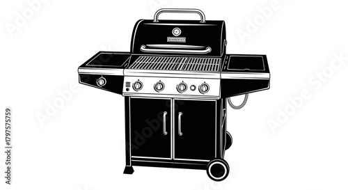 Outdoor gas grill bbq illustration for summer cooking concept