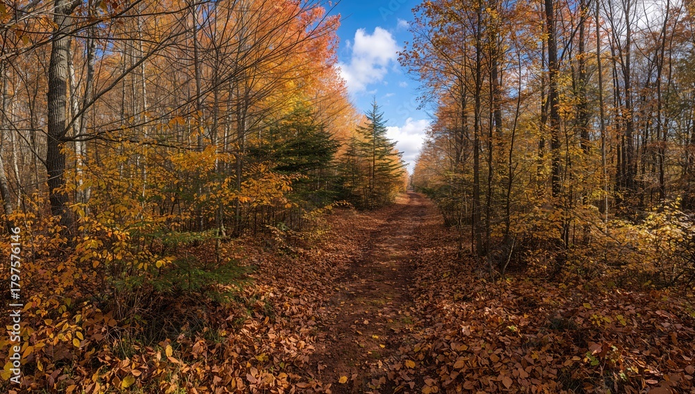 Fototapeta premium Beautiful Autumn Scene in the Woods, seasonal change