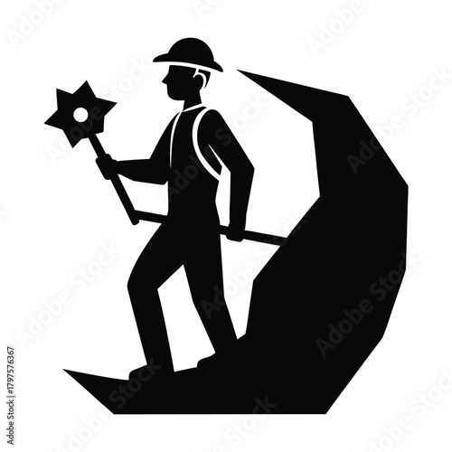 Bitcoin Mining Worker Silhouette