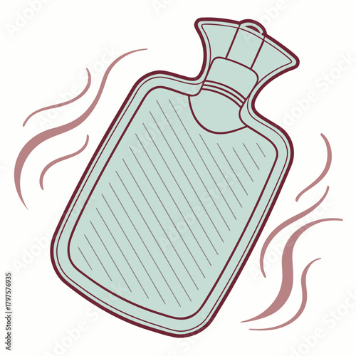 Hot water bottle, emitting heat waves around it