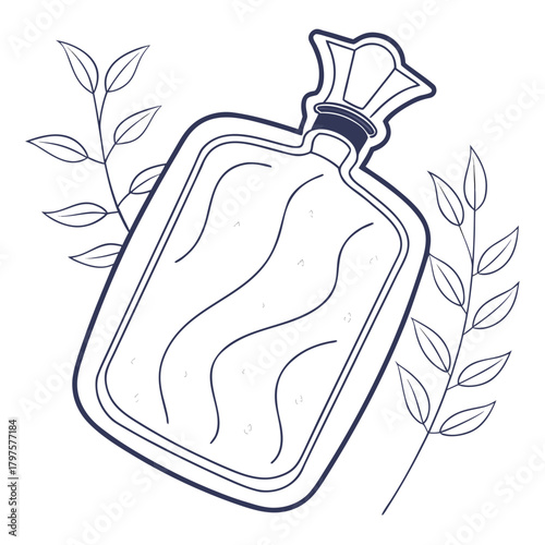 Illustration of a hot water bottle with leaves