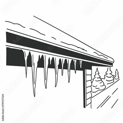 Illustration of a roof with icicles hanging from the edge