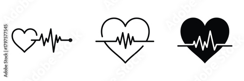 Heartbeat line in heart shape. Clean heart symbol combined with a cardiogram line for healthcare graphics.