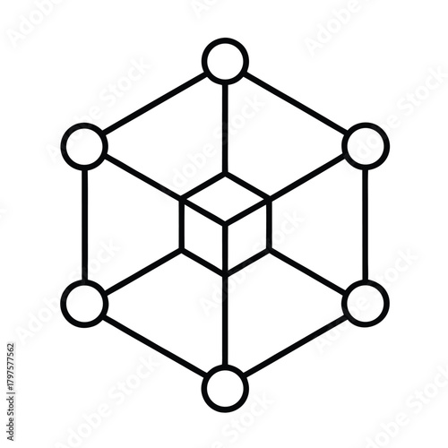 Blockchain Connection Nodes Simple Line Art