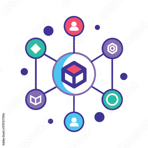 Defi Ecosystem with Connected Token Icons Vector