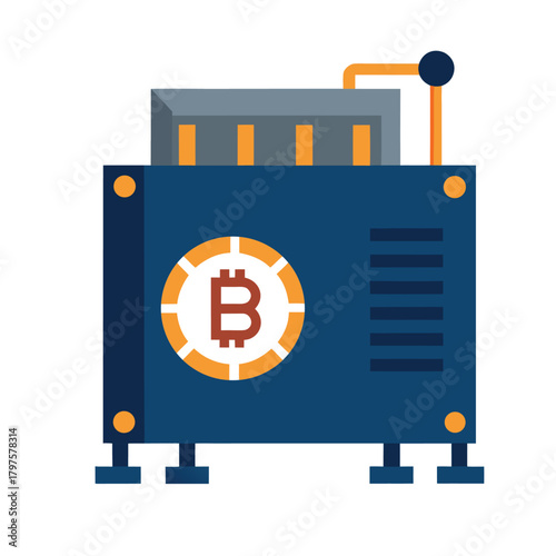 Bitcoin Mining Rig Illustration Flat Vector