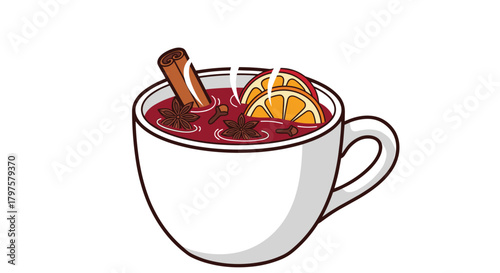 Warm up winter nights with a delicious mug of spiced mulled wine garnished with orange slices and cinnamon sticks for cozy seasonal cheer
