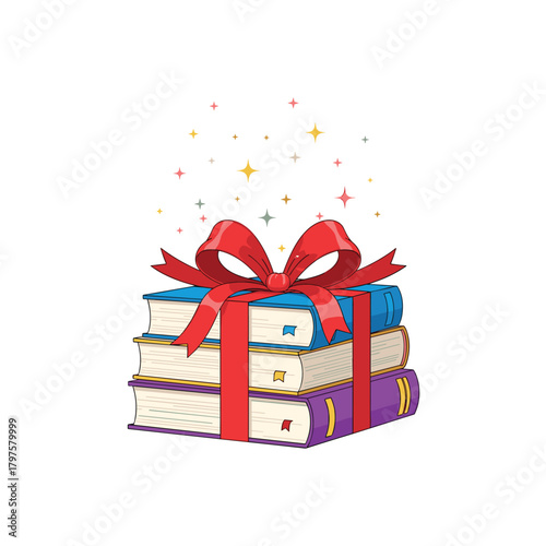 A stack of books tied with a red ribbon is a wonderful gift idea for any book lover.