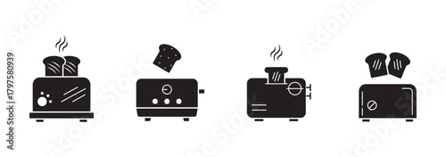 toaster minimal flat icon set, black color and white background