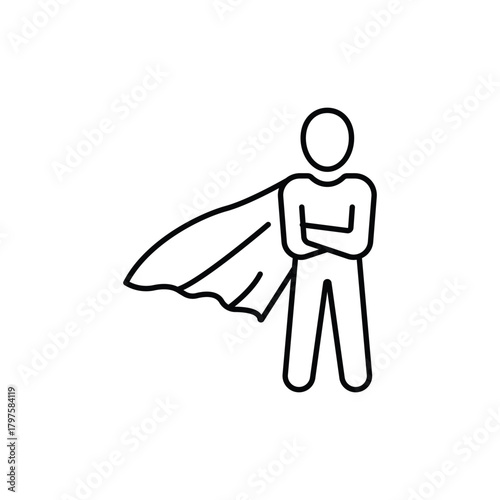 superhero icon, proud man, pose brave person with cape, strong hero, super power, thin line symbol on white background - editable stroke vector illustration eps10
