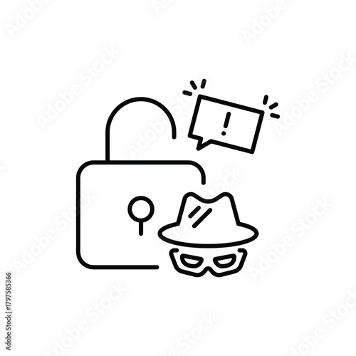 Cyber attack line icon.Password cracking symbol.