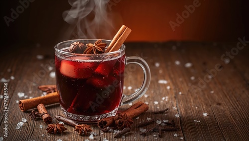 Spiced mulled wine on a woo...