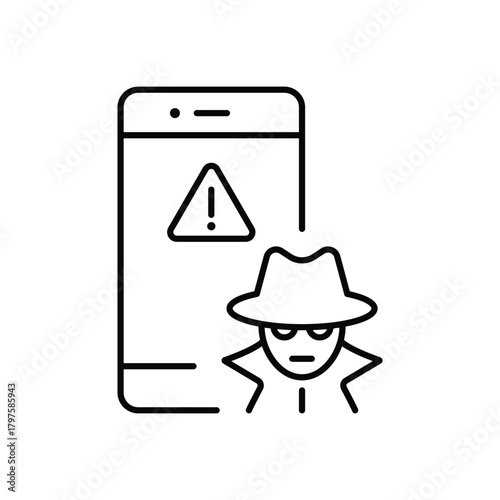 Cyber ​​attack line icon, Phone hacking symbol