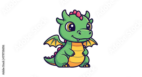 Adorable cartoon dragon with big eyes and wings for children's designs