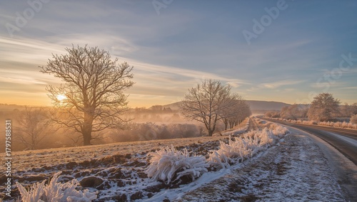 Winter sunrise over rural l...