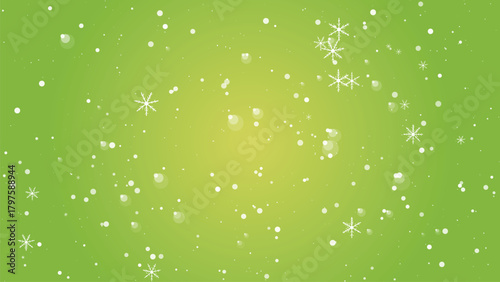 Green gradient background with falling snow and snowflakes for winter season
