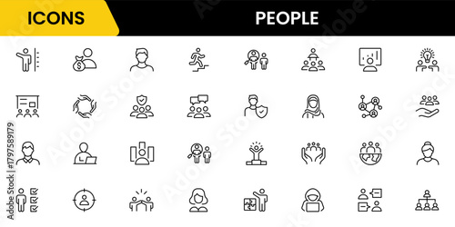 People icon set in flat style. Line icon set. Management line icons. Line Business People. Human resources. office management. Vector illustration.