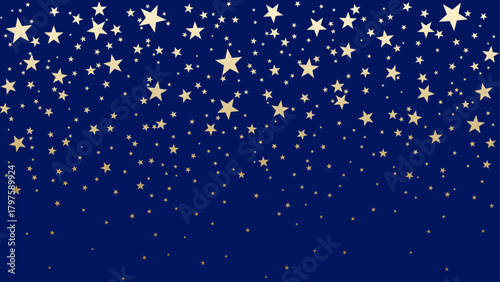 Golden Christmas stars in the winter night sky, festive shining star field for holiday and New Year celebration background, magical seasonal illustration with warm golden glow