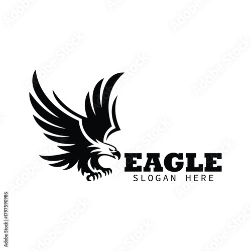 Dynamic black eagle mascot logo for sport and gaming , powerful raptor bird emblem vector design template , classic flying eagle corporate or business brand identity