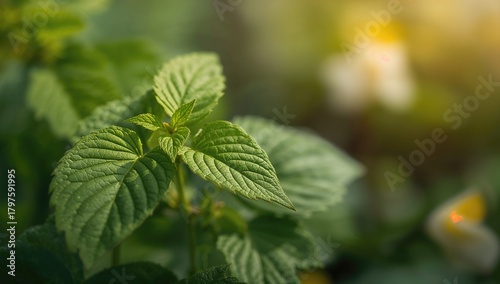 Young raspberry leaves in a...