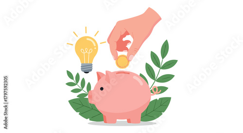 Save money and invest in ideas with this adorable piggy bank and lightbulb concept showing bright financial success and growth potential