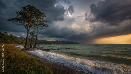 Tree, storm and rain over a...