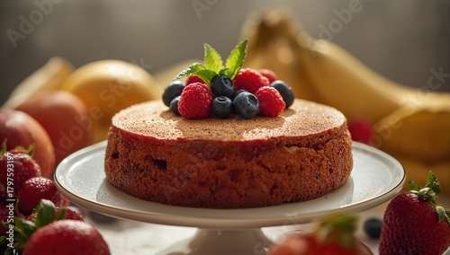 Homemade cake topped with f...