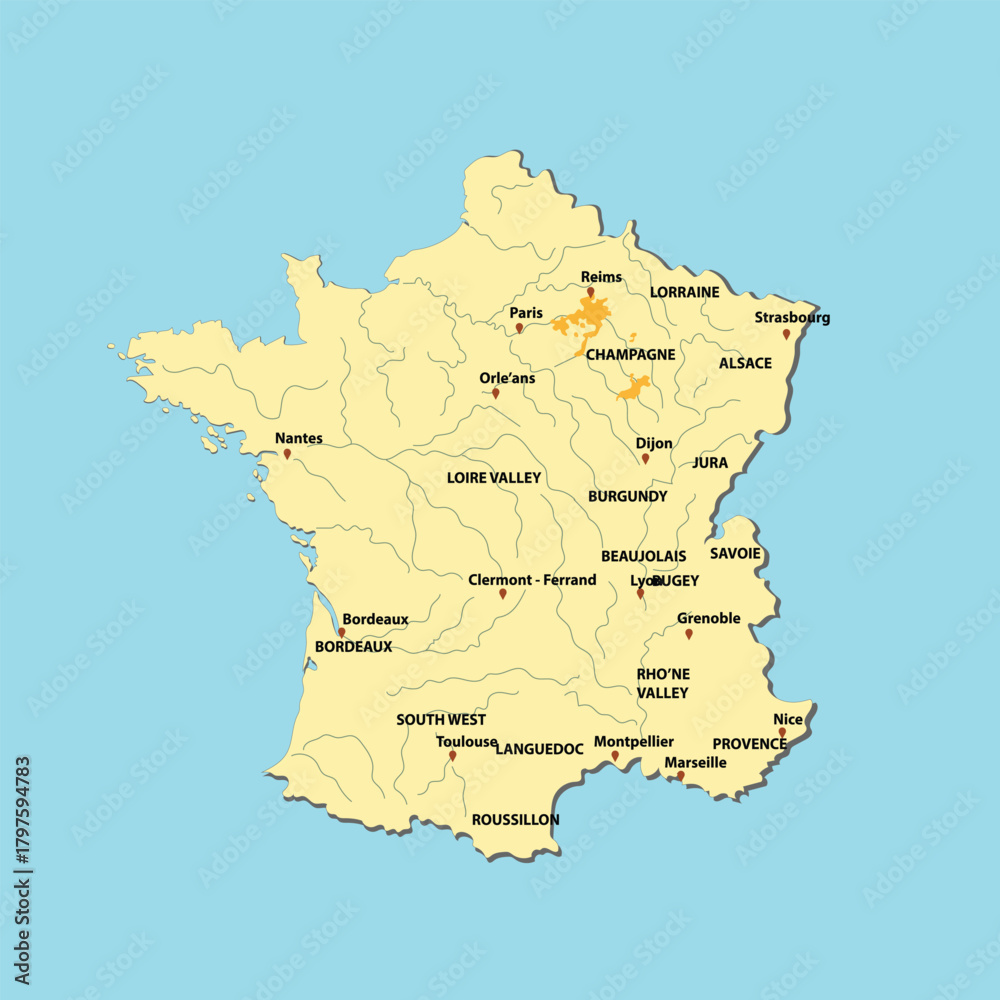Obraz premium map region wine of champagne