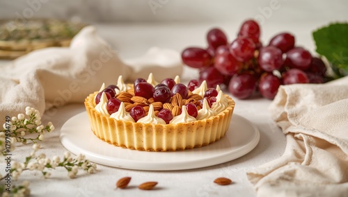 Tartlet topped with cream, ...