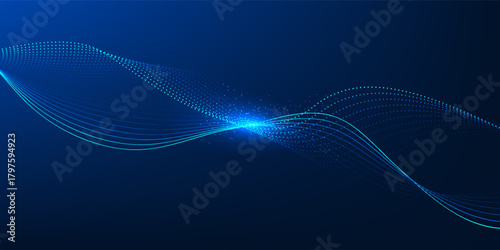 Big Data Wave Line Network Visualization, Digital Information Flow, Abstract Cyber Grid Background for AI Systems, Machine Learning, Quantum Computing, and Future Technology