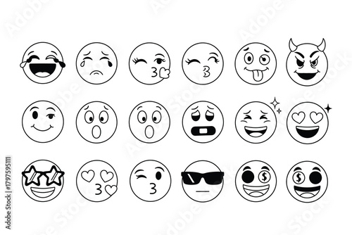 Adobe Illustrator Artwork, Emoji face Expression Icon set