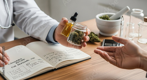 Wallpaper Mural Doctor Explaining Medical Cannabis to Patient with CBD Oil and Buds Torontodigital.ca