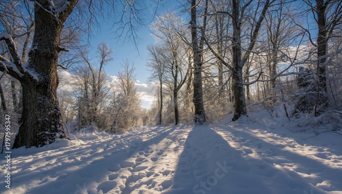 Snow-covered trail winding ...