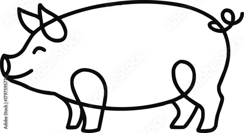 Single Line Ceramic Pig Icon Minimalist Vector on Transparent Background