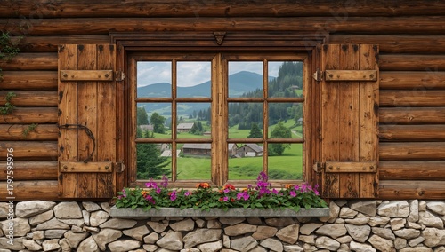 Window in a rustic home, po...