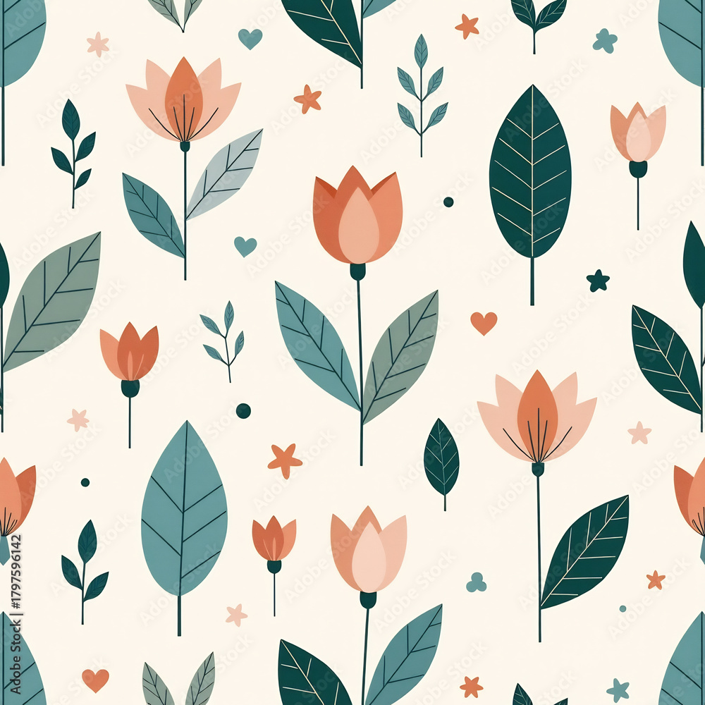 Fototapeta premium Modern Abstract Botanical Seamless Pattern - Contemporary Kids Decor