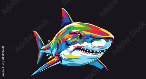 Striking colorful shark illustration with modern pop art design, perfect print