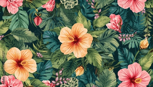Hand drawn hibiscus and tro...