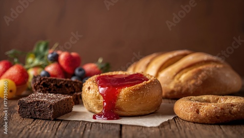 Sweet bun with jam on rusti...