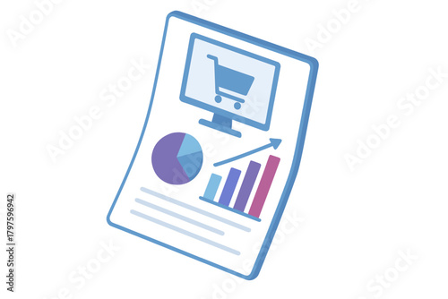 E-commerce sales report document showing growth charts and online shopping data analysis