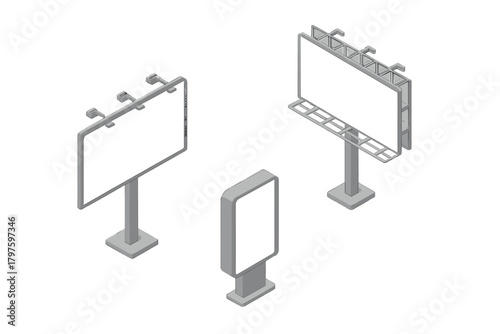 Isometric blank billboards and outdoor advertising displays for marketing and promotion