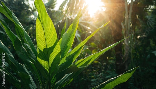 Pandan leaves illuminated by sunlight, showcasing agricultural growth and botanical richness